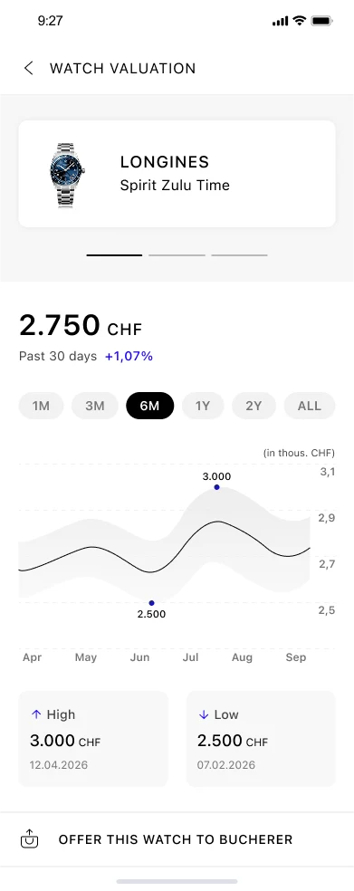 Single watch valuation with timeframe chart