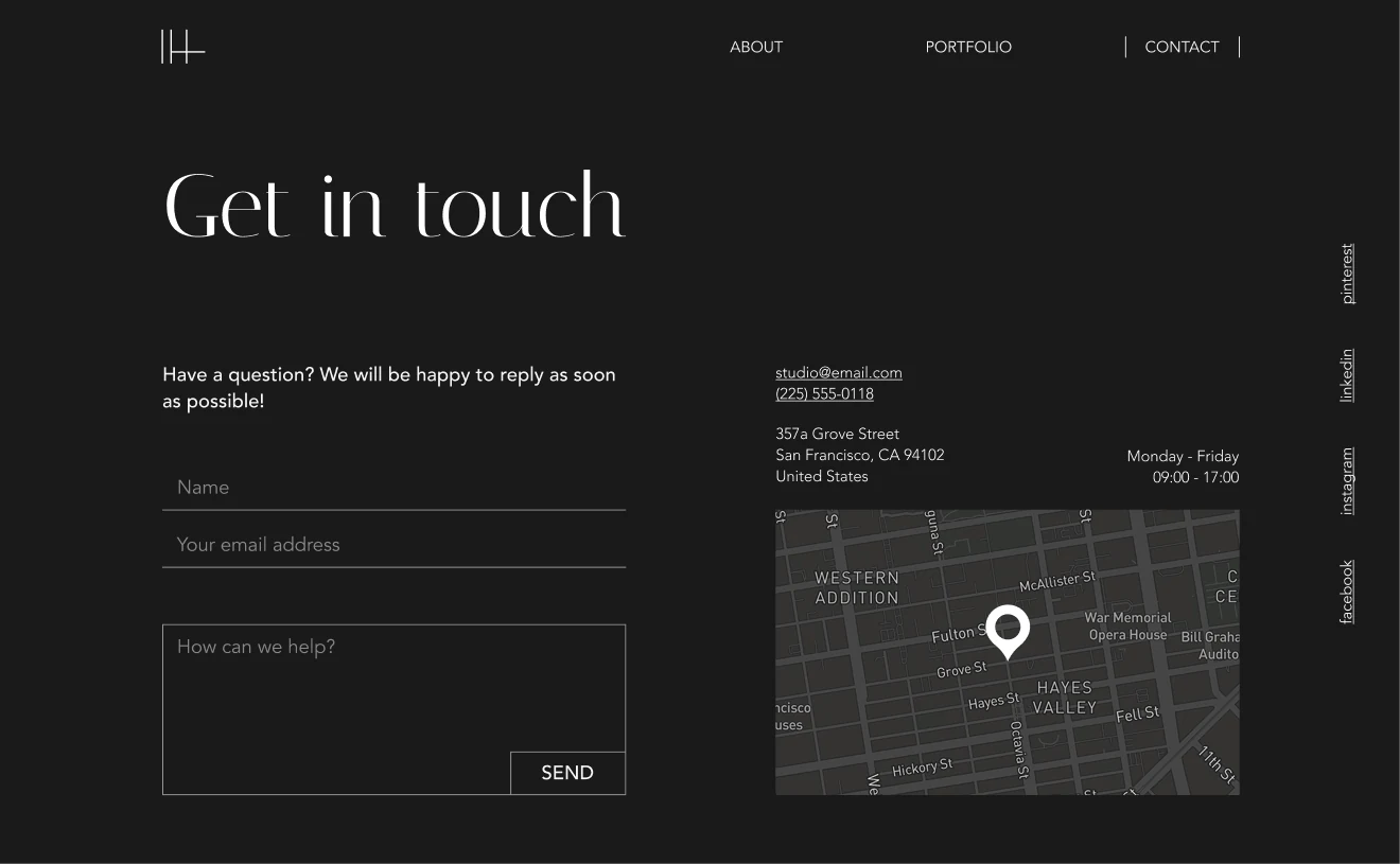 The Studio — Contact page